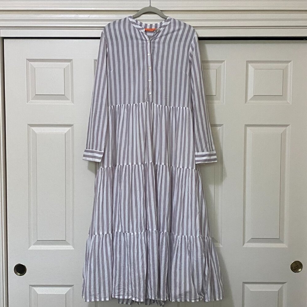 Oliphant Mandarin Maxi Dress in Playa Stone Grey - Size L